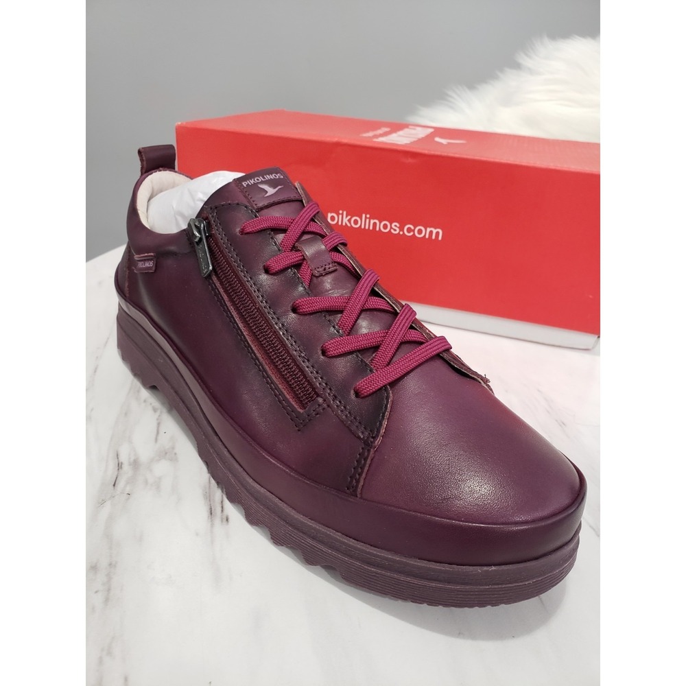 Pikolinos Vigo Shoes Womens Sz 41 GRAPE‎ Leather Lace Up Zip Comfort Trainers